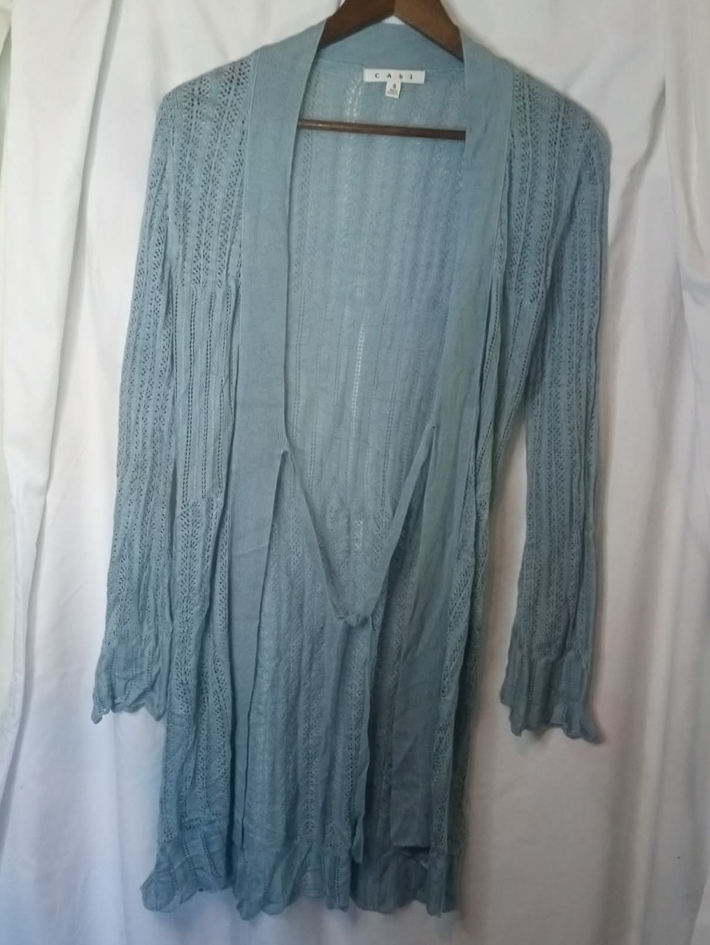 CAbi Light Dusty Blue Open-Front Knit Cardigan Coastal Office Beach Vintage Cool